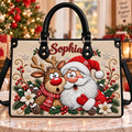 Santa & Reindeer Christmas Charm | Personalized Holiday Leather Handbag for Women