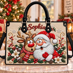 Santa & Reindeer Christmas Charm | Personalized Holiday Leather Handbag for Women
