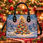 Snowy Christmas Tree Charm | Personalized Quilted Leather Handbag for Women