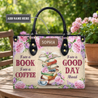Personalized Floral Book & Coffee Leather Handbag | Book Lovers & Coffee Lovers | Handbag-003-Huy