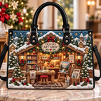 Cozy Christmas Art Studio | Personalized Leather Handbag for Artists & Painters