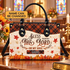 Bless the Lord Autumn Grace | Personalized Christian Pumpkin Leather Handbag for Women