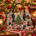Black Cat Christmas Charm | Personalized Holiday Leather Handbag for Cat Lovers