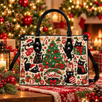 Black Cat Christmas Charm | Personalized Holiday Leather Handbag for Cat Lovers