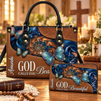 Personalized Be Still Floral Cross Butterfly Leather Handbag | Christian Women & Faith Lovers