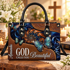 Personalized Be Still Floral Cross Butterfly Leather Handbag | Christian Women & Faith Lovers