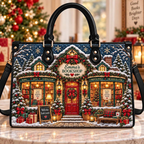 Holly & Snow Christmas Bookshop | Personalized Leather Handbag for Book Lovers