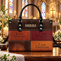 Strong, Worthy, Loved & Enough | Personalized Christian Leather Handbag for Women