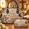 Personalized Trust in the Lord Butterfly Floral Leather Handbag | Christian Women & Faith Lovers