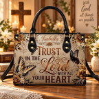 Personalized Trust in the Lord Butterfly Floral Leather Handbag | Christian Women & Faith Lovers