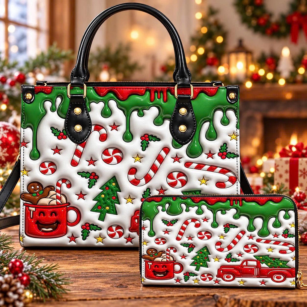 Candy Cane Christmas Charm | Personalized Red Truck Leather Handbag for Women