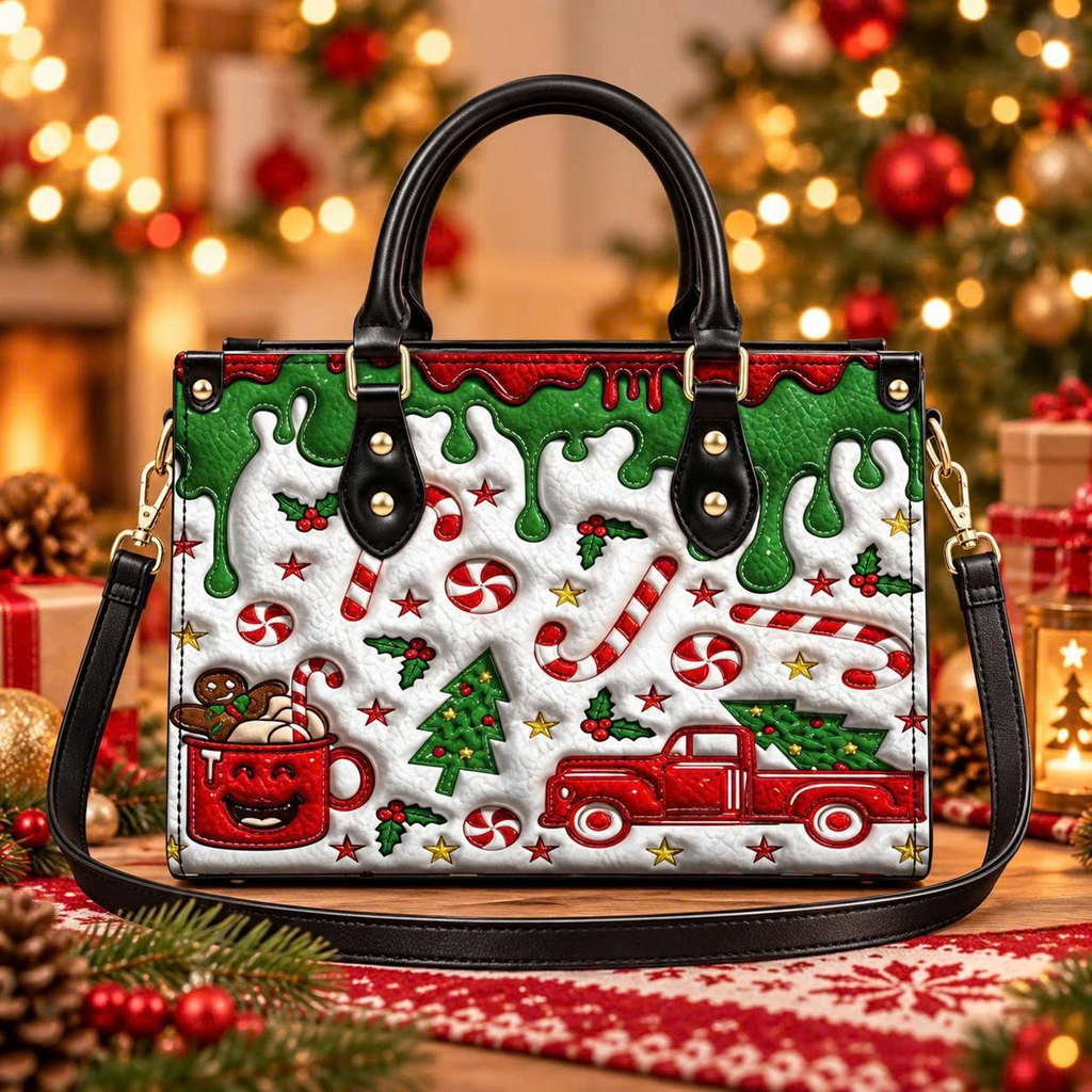 Candy Cane Christmas Charm | Personalized Red Truck Leather Handbag for Women