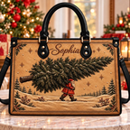 Vintage Santa Christmas Charm | Personalized Santa Carrying Tree Leather Handbag for Women