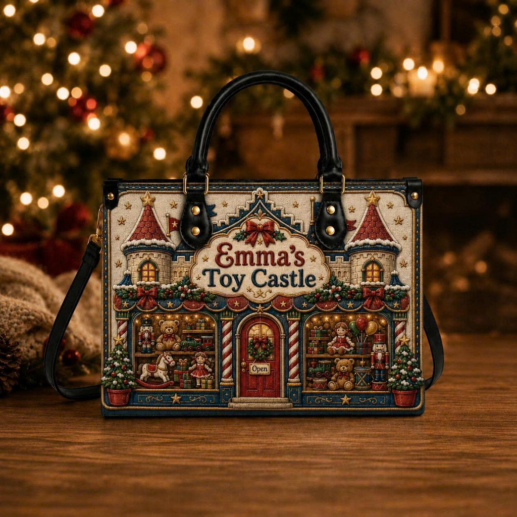 Enchanted Christmas Toy Castle | Personalized Leather Handbag for Girls & Toy Lovers