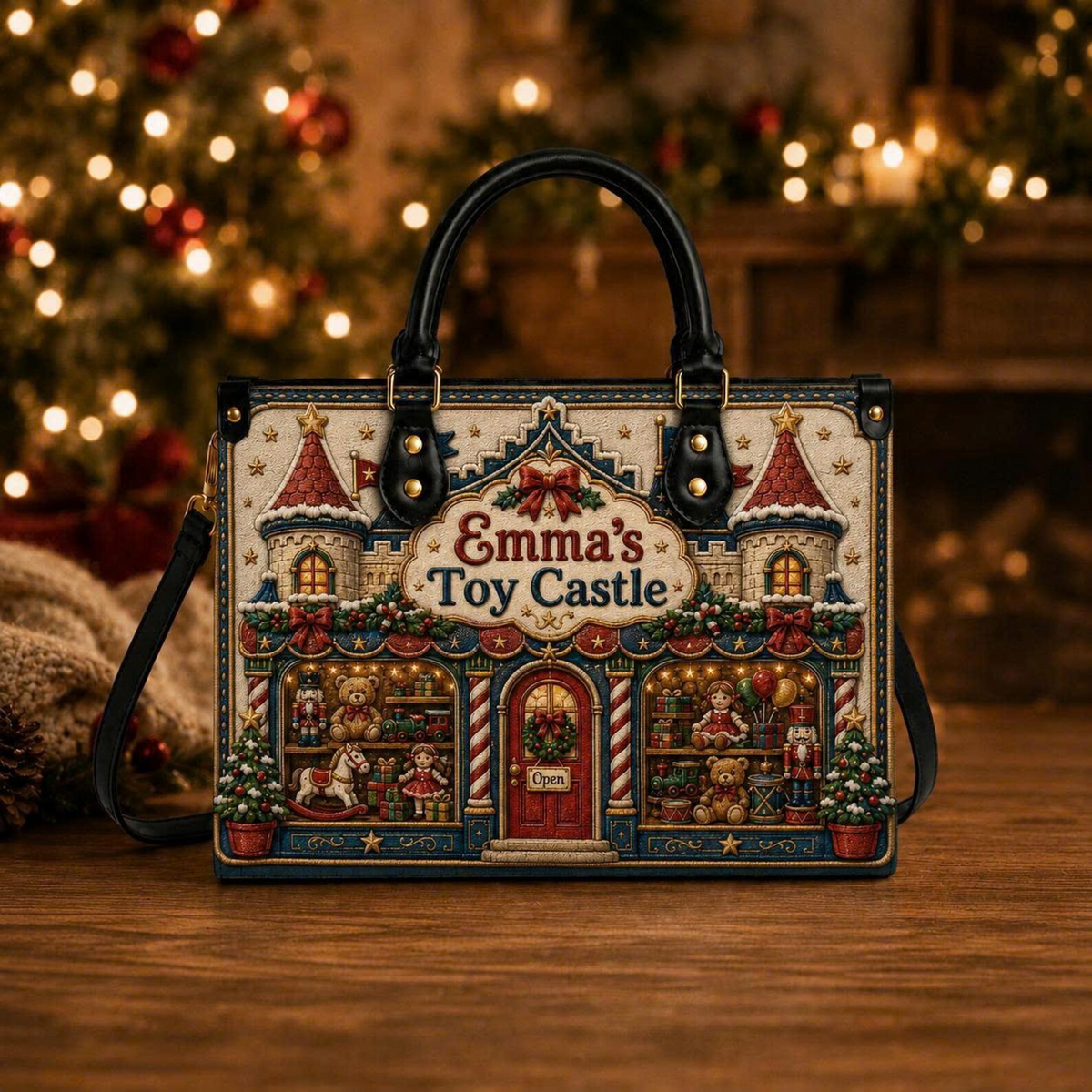 Enchanted Christmas Toy Castle | Personalized Leather Handbag for Girls & Toy Lovers