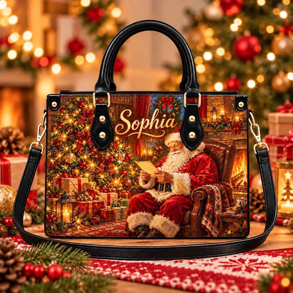 Vintage Santa's Christmas Letters | Personalized Santa Claus Leather Handbag for Women
