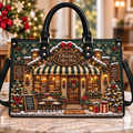 Cozy Christmas Coffeehouse Charm | Personalized Leather Handbag for Coffee Lovers & Baristas