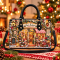 Cozy Christmas Bookshop Charm | Personalized Leather Handbag for Book Lovers