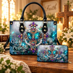 Personalized With God All Things Are Possible Butterfly Cross Leather Handbag | Christian Women & Faith Lovers