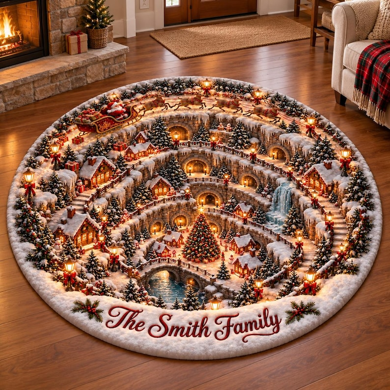 Personalized Christmas 3D Illusion Round Rug | XMAX-TS