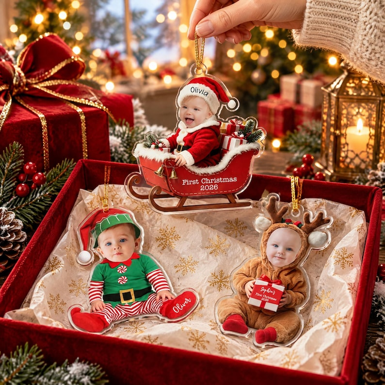 Personalized Baby's First Christmas | Custom Baby Face Acrylic Ornament | XNO-01