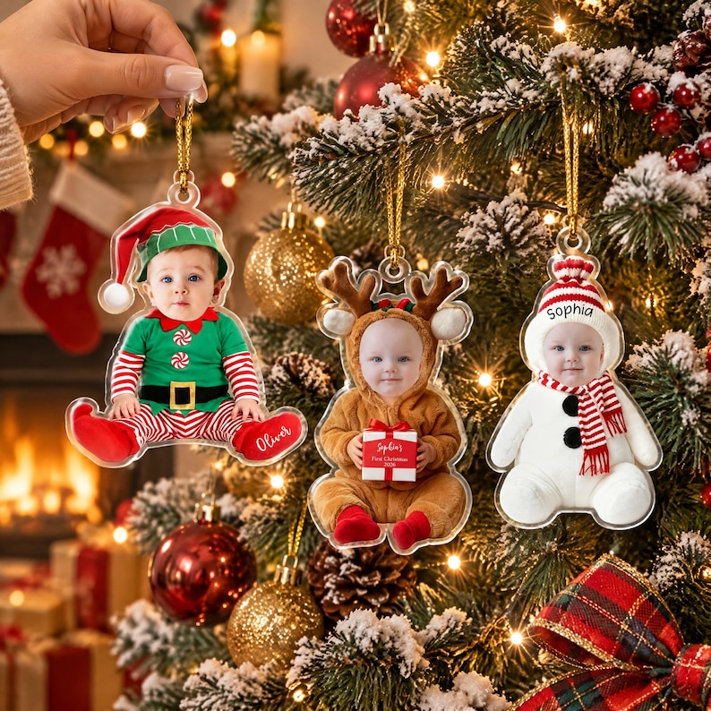 Personalized Baby's First Christmas | Custom Baby Face Acrylic Ornament | XNO-01