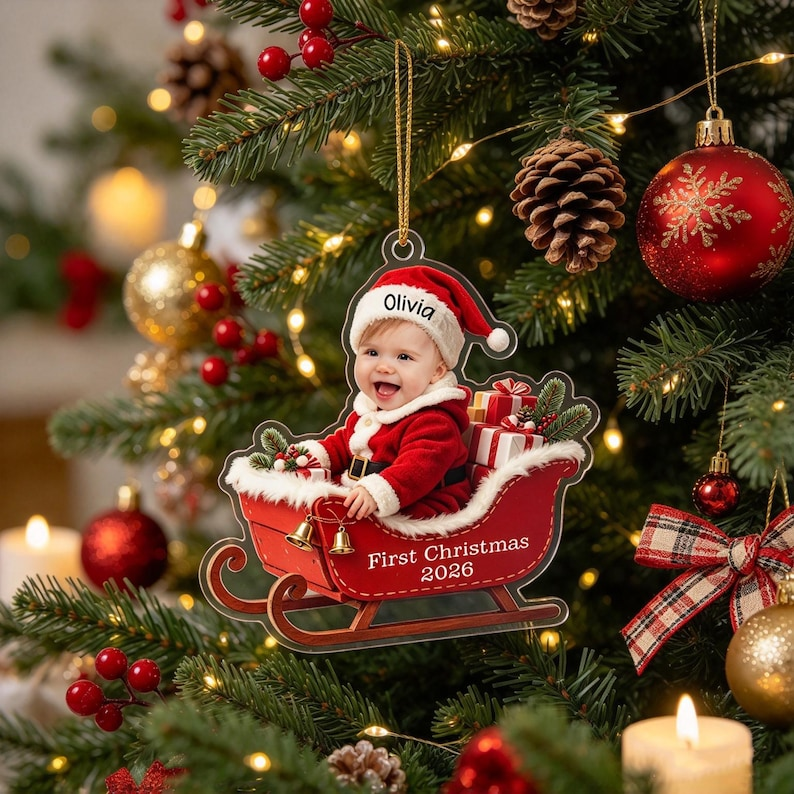 Personalized Baby's First Christmas | Custom Baby Face Acrylic Ornament | XNO-01