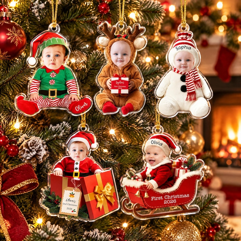 Personalized Baby's First Christmas | Custom Baby Face Acrylic Ornament | XNO-01