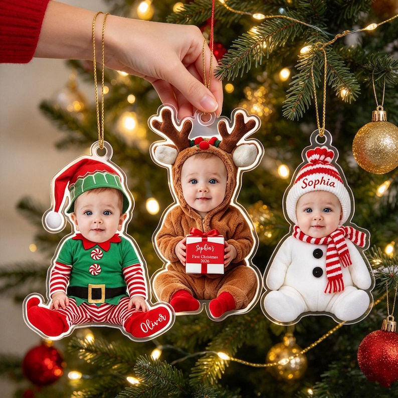 Personalized Baby's First Christmas | Custom Baby Face Acrylic Ornament | XNO-01