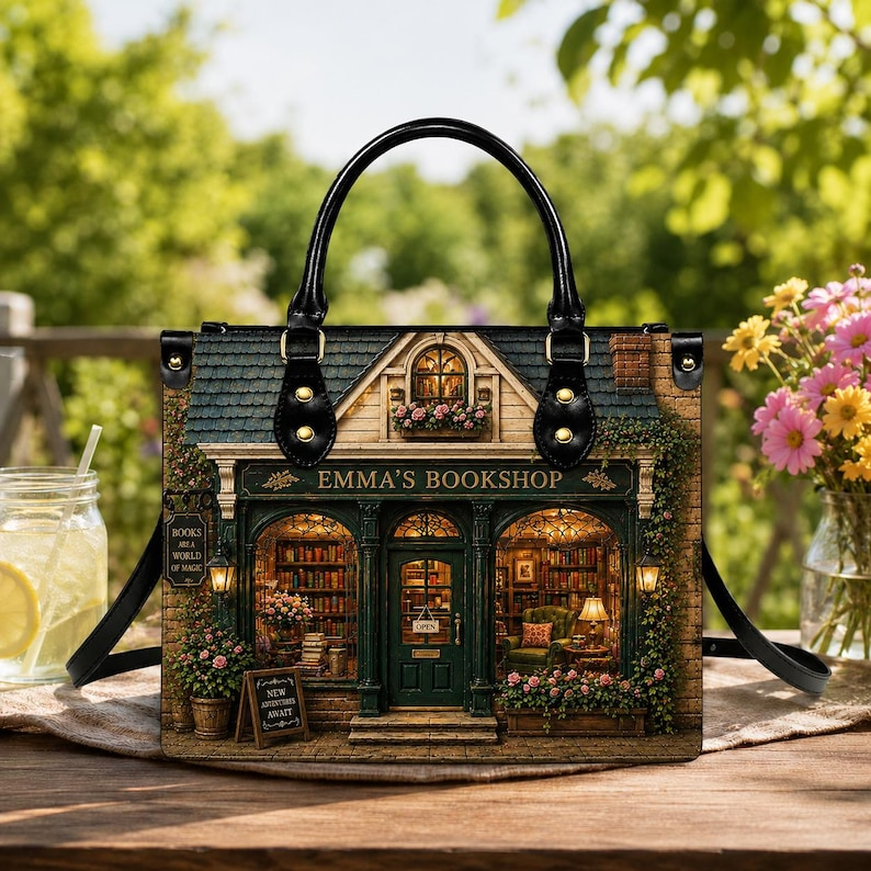 Cozy Library Storefront | Personalized Bookshop Leather Handbag | 04