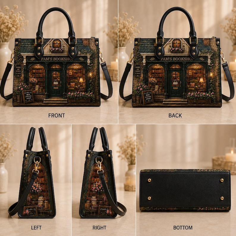 Cozy Library Storefront | Personalized Bookshop Leather Handbag | 04