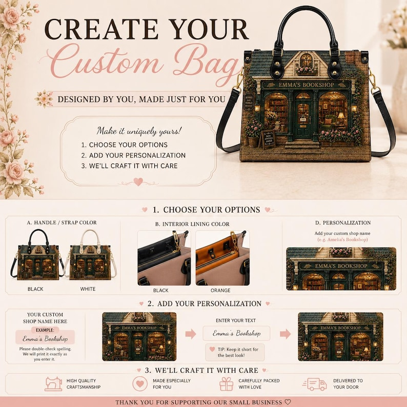 Cozy Library Storefront | Personalized Bookshop Leather Handbag | 04