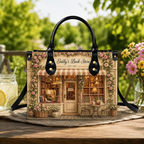 Personalized Floral Bookshop Leather Handbag | Book Lovers & Librarians | 3DH--003