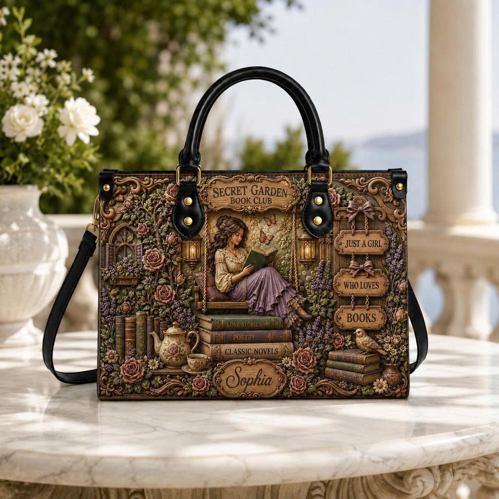 Personalized Cozy Reading Girl Leather Handbag | Book Lovers & Teachers | 3DH--006