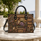 Personalized Cozy Reading Girl Leather Handbag | Book Lovers & Teachers | 3DH--006