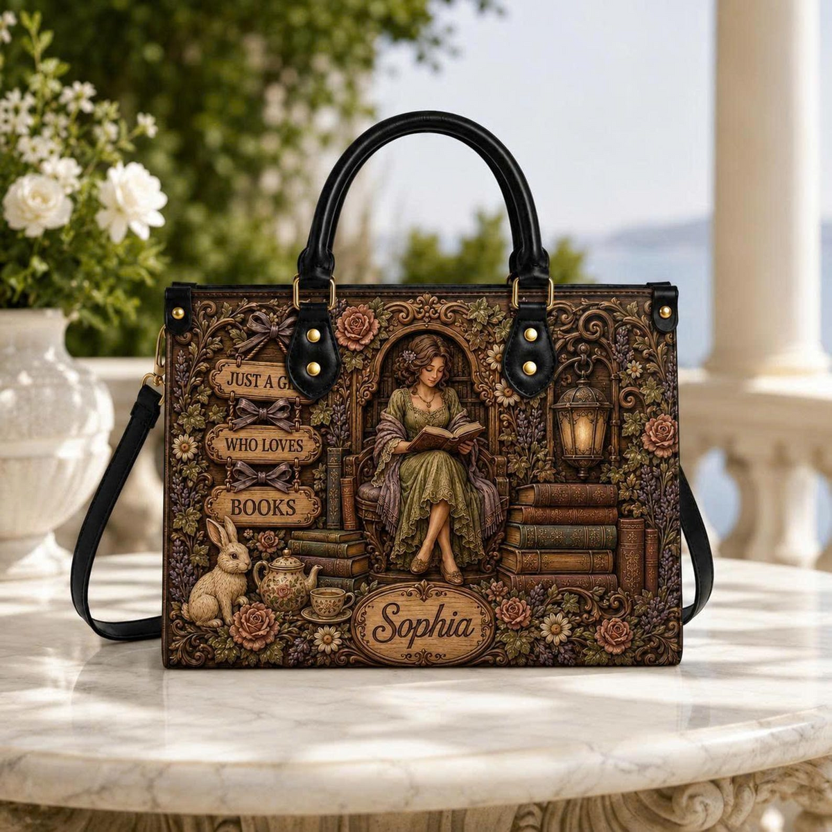 Personalized Cozy Reading Girl Leather Handbag | Book Lovers & Teachers | 3DH--006
