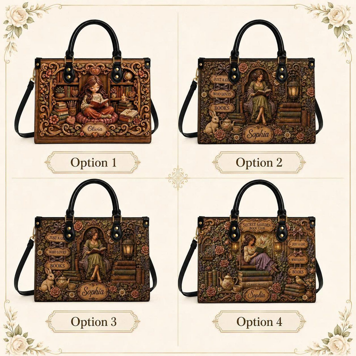 Personalized Cozy Reading Girl Leather Handbag | Book Lovers & Teachers | 3DH--006