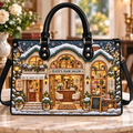 Snowy Christmas Hair Salon Elegance | Personalized Leather Handbag for Hairstylists & Hairdressers