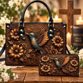Personalized Vintage Embossed Hummingbird Leather Handbag | Bird & Nature Lovers