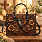 Personalized Vintage Embossed Hummingbird Leather Handbag | Bird & Nature Lovers