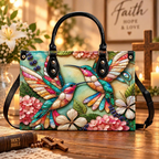 Personalized Colorful Stained Glass Hummingbird Leather Handbag | Bird & Nature Lovers