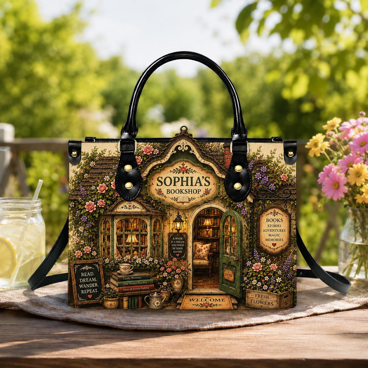 Personalized Cottagecore Bookshop Handbag | Book Lovers & Readers | Handbag-003-HUY