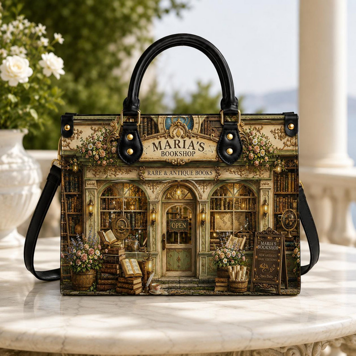 Personalized Vintage Antique Bookshop Handbag | Book Lovers & Readers | 3DH--006