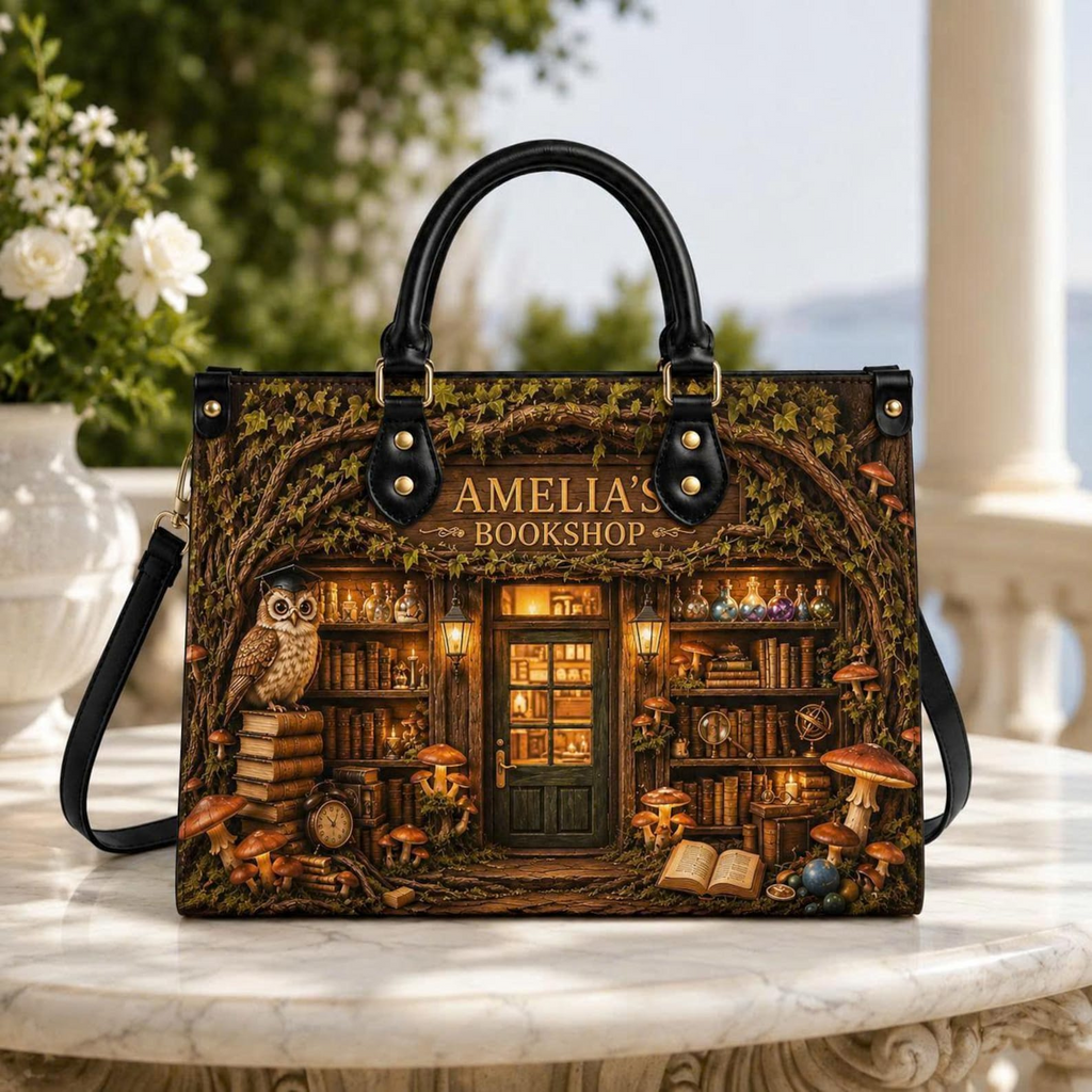 Personalized Enchanted Owl Bookshop Handbag | Book Lovers & Readers | handbag-book16