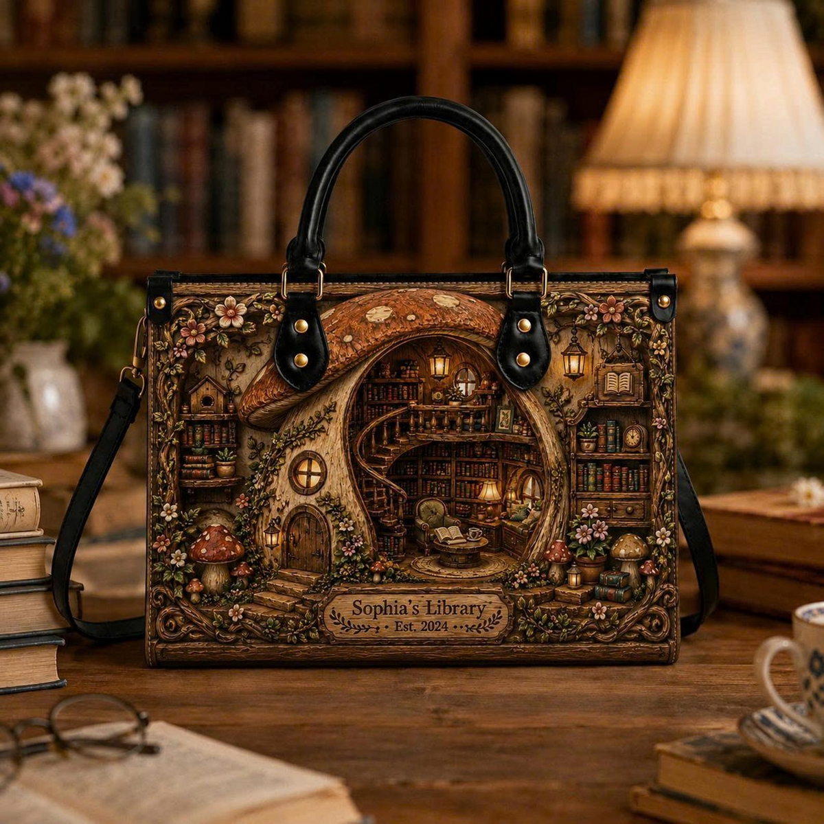 Personalized Enchanted Mushroom Library Handbag | Book Lovers & Librarians | Handbag-book15