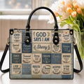 Personalization God Says I Am Leather Handbag, Bible Verse Handbag,Printed Floral Patchwork Faith Handbag,  Gift for Women Christian
