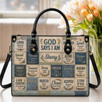 Personalization God Says I Am Leather Handbag, Bible Verse Handbag,Printed Floral Patchwork Faith Handbag,  Gift for Women Christian