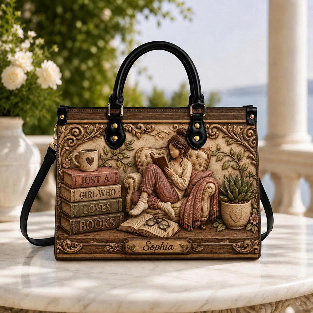 Personalized Just a Girl Who Loves Books Leather Handbag | Book Lovers & Readers | 3DH--012