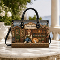 Personalized Reading Girl & Cat Leather Handbag | Book Lovers & Cat Lovers | 3DH--012