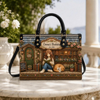 Personalized Reading Girl & Cat Leather Handbag | Book Lovers & Cat Lovers | 3DH--012